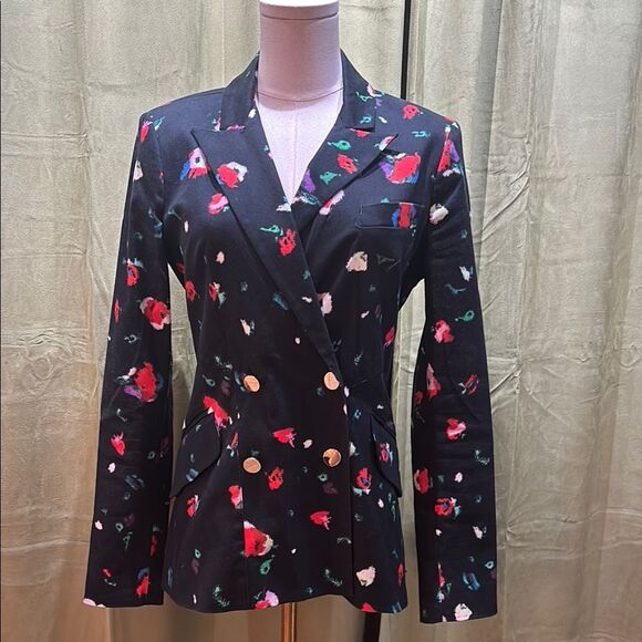 Derek Lam Black and Red Heart Pattern Blazer, US4 - Picture 1 of 13